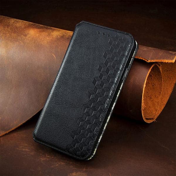 iPhone-etui i læder med ternet mønster og magnetisk lukning Green iPhone 17 Air
