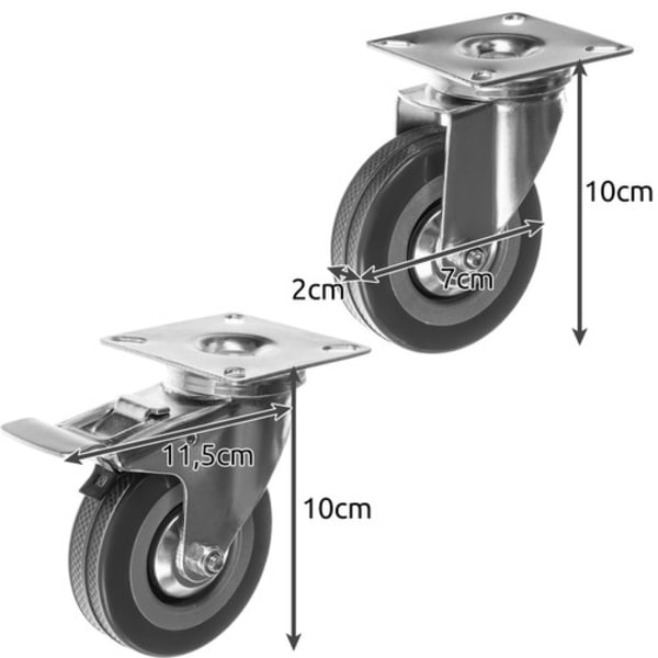 Drejelige hjul med bremse / Transporthjul - 4 stk 1500