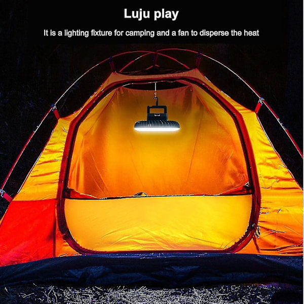 Campingfläkt med LED-lampa, 54 timmars batteridriven fläkt, uppladdningsbar fläkt, tältfläkt med hängkrok, takfläkt för tält, golfvagn, husbil, barnvagn