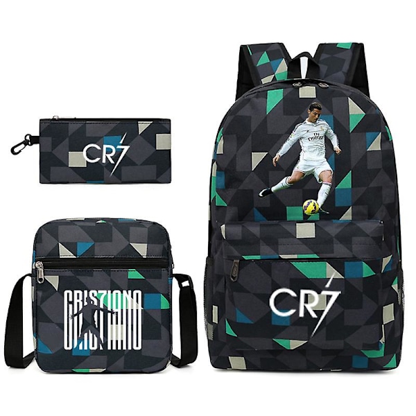 Fotbollsstjärnan C Ronaldo Cr7 ryggsäck med tryck runt om för studenter. Tredelad ryggsäck. Rhombe 2 Rhombe 2LYB Rhombe 2 Backpack pencil case