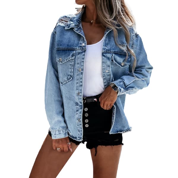 Løs denimjakke til kvinder, afslappet denimtop L