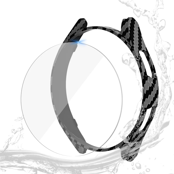 Glas+ etui til Samsung Galaxy Watch 6/6 Classic Vandafvisende PC Galaxy Watch 6/6 Classic 40/44/43/47 mm cover+ skærmbeskytter Carbon Black Y