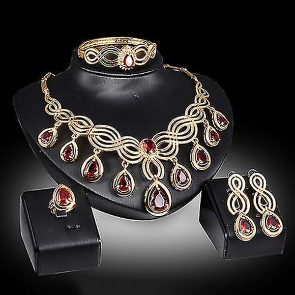 Noble Cubic Zirconia örhängen Halsband Bib Statement Ring Armband Smycken Set