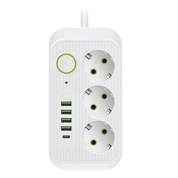Hvid 2M EU Stik Strømskinne med USB-C Hurtig Opladning White