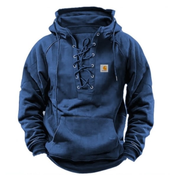 Herremode Casual Strop Top Lomme Ensfarvet Hættetrøje Langærmet Top Blå Blue 3XL
