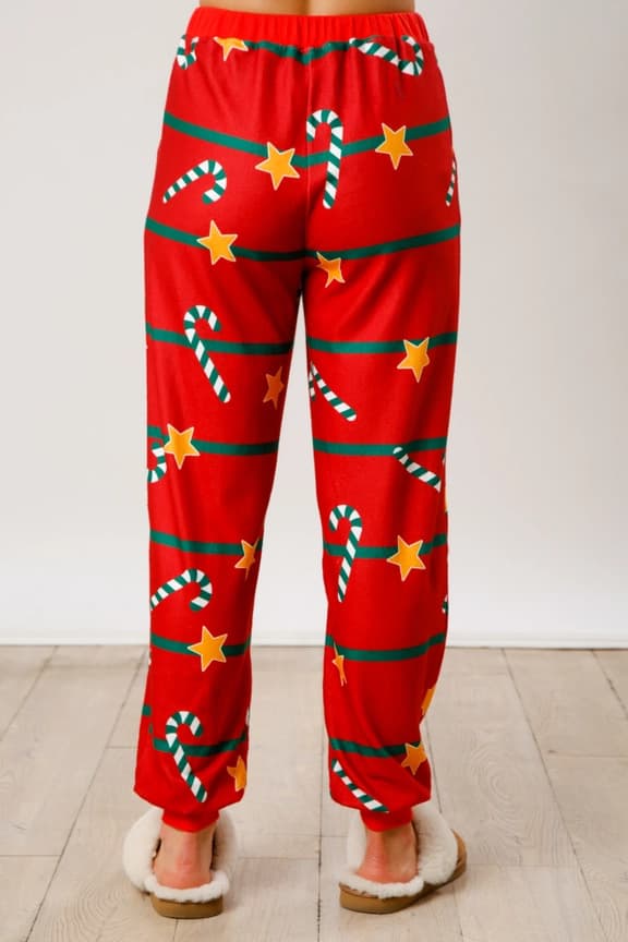Julpyjamas för kvinnor, randig lounge-set med polkagrisar, julpyjamas-set röd red L