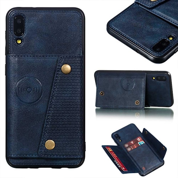 Samsung Galaxy A10 - Gennemtænkt Retro Cover med Kortlomme Mørkeblå Mörkblå