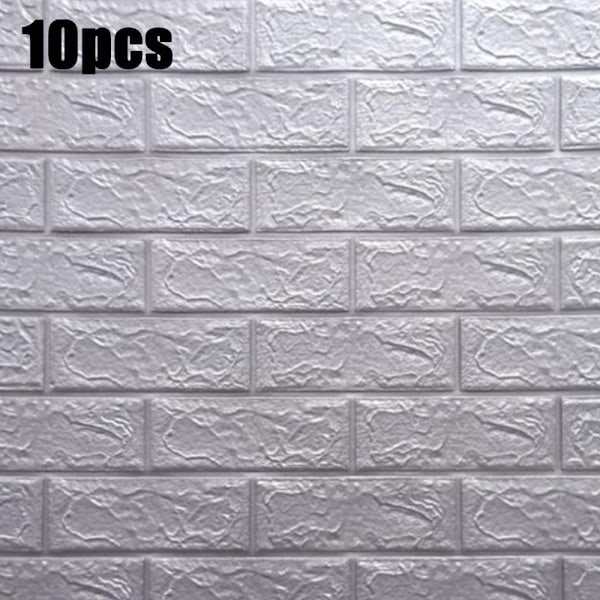 10 kpl 3D Tiili Seinätarra Itseliimautuva tapetti harmaa ja hopea grey&silver 10PCS