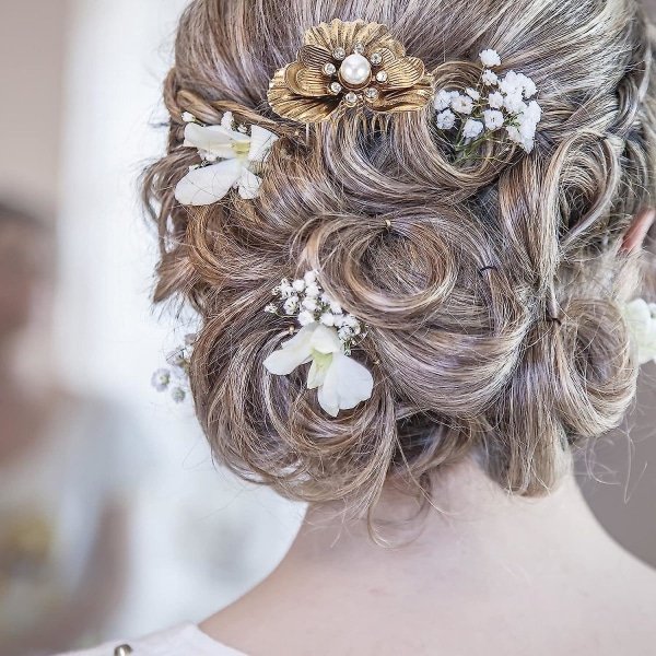 Blomsterhårsidekammer Klips Krystall Rhinestone Hårkammer For Kvinner Dekorative Kammer Hårnåler Hårtilbehør Til Bryllup Fest Daglig