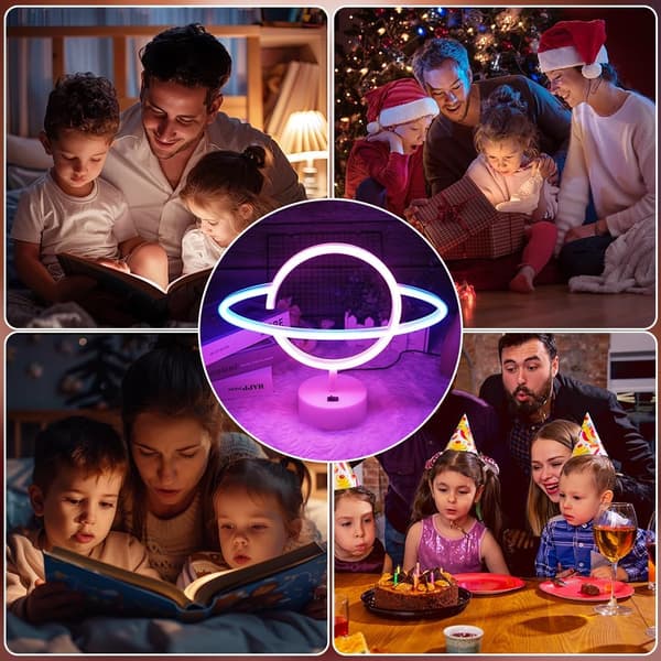 Planet Neonskylt, LED Nattlampa för Sovrumsinredning, Batteri/USB-driven Planet