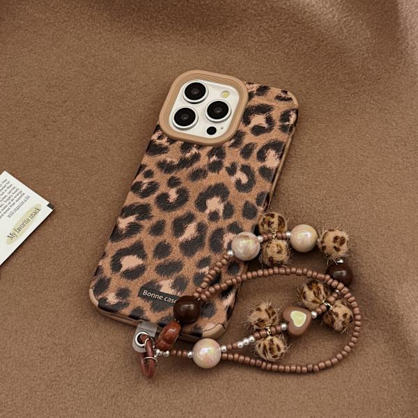 Stødsikkert perle-snorcover med fuld dækning til iPhone (Leopardmønster) iPhone 16PLUS