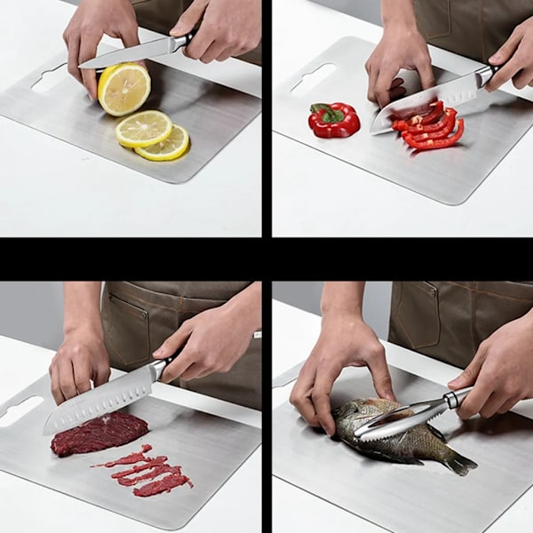 Titanskärbräda, rostfritt stål skärbräda, dubbelsidig titan för att skära kött, skärbräda för frukt 34x23cm