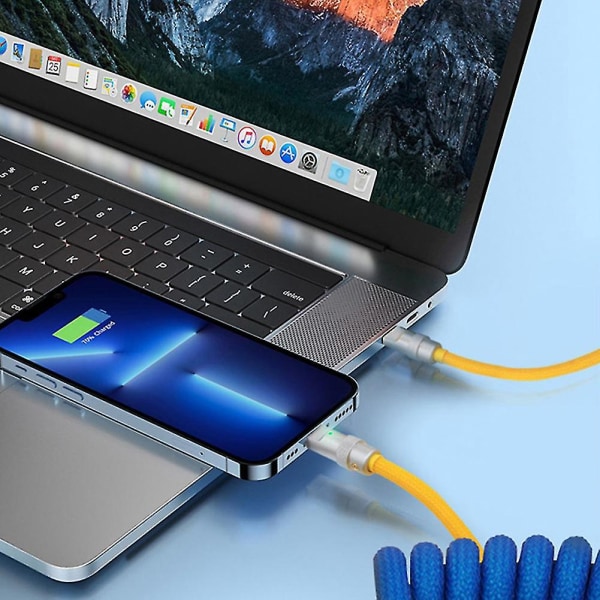 Coiled Lightnings Laddningskabel Lätt indragbar sladd för pekdator USB Type C 1.5M Green Gray