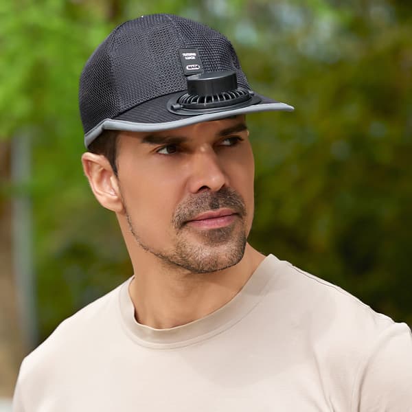 Unisex Sommer Solcelledrevet Ventilatorhat – Udendørs Mesh Solhat med Solcelleventilator Light gray 2500 mAh