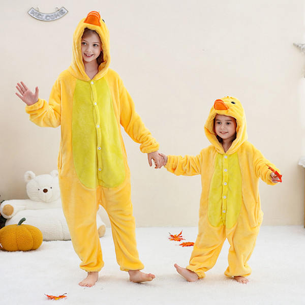 Unisex børne jumpsuit Pludset Kostume med Hat og Hale til Klæd-ud Rolleleg Halloween til Party Favors 【125-135CM】 Yellow duck