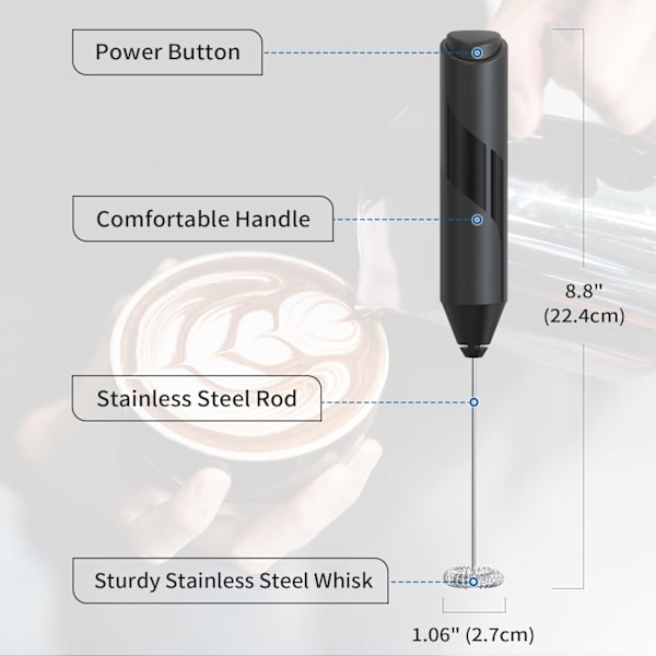 Mjölkskummare Stick/Mjölkskummare Elektrisk Bärbar Hög Effekt 14000rpm/Mini Dryck Mixer Kaffevist Batteridriven Svart h