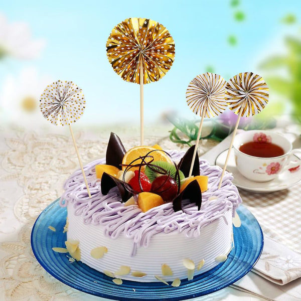 4st/ Cupcake Pappersfläkt Födelsedagsfest Tårtdekoration Flaggor Tillbehör Dessertdekoration (guld)