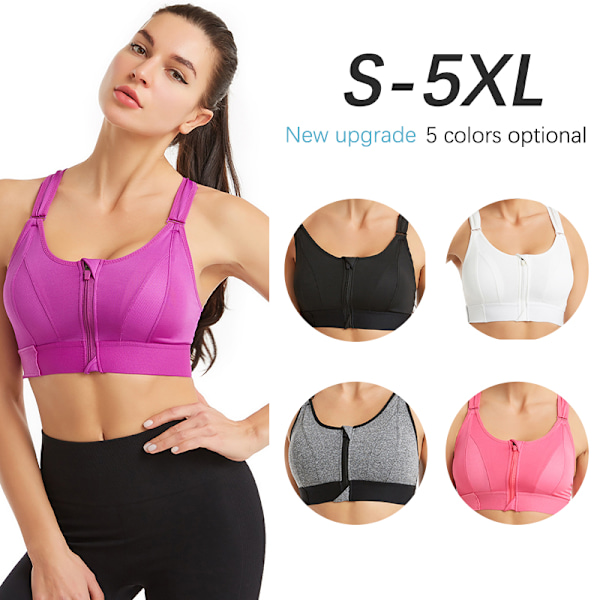 Sport-bh för dam Tight Yoga Tank med dragkedja fram, svart black 5XL