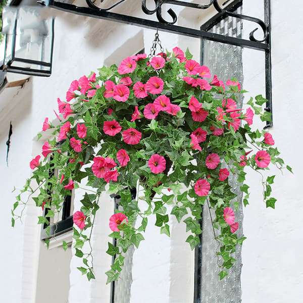 Hængekurv med kunstige silkepetunia blomster - XF10[JSR] red