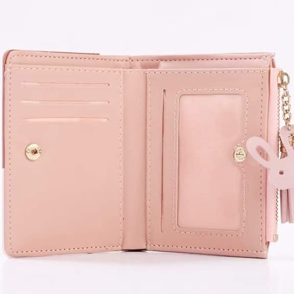 Liten Lommebok for Kvinner, Jenter Bifold Slank PU Lær (Rosa)