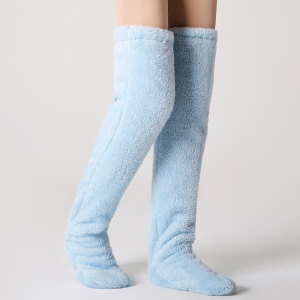 Koselige sokker, knestrømper, vinterstrømper for kvinner over kneet, fuzzy lange sokker Blue
