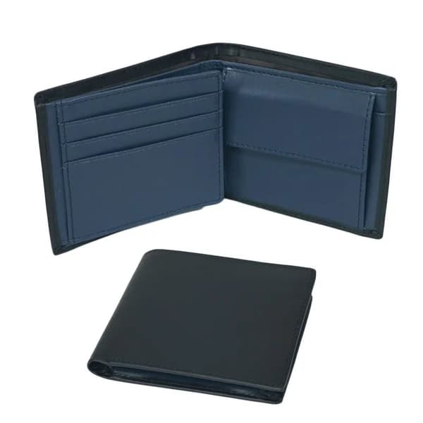 Plånböcker Smal Plånbok i Äkta Läder med Låsfunktion, Myntficka, Minimalistiska Plånböcker för Män med Blue
