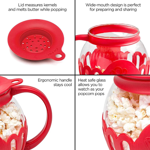 Mikrovågsugns popcornpoppare i glas med silikonlock, mikrovågsugns popcornpoppare med temperatursäkert glas