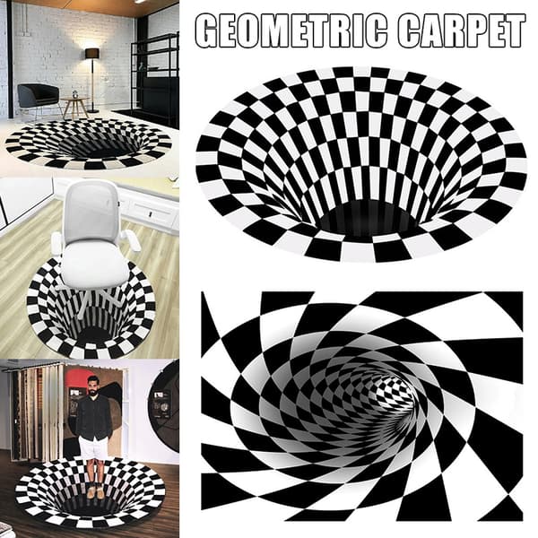Vortex Illusion Tæppe 3D Fælde Effekt Print Tæppe Soveværelse Stue Studieværelse Gulvmåtte 60*90cm Square
