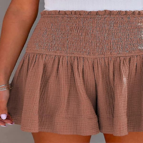 Kvinders Shorts Bomuld Høj Elastisk Talje Plisseret Flæse Søde Shorts Strand Flydende Afslappede Shorts S-xl Pink Pink S