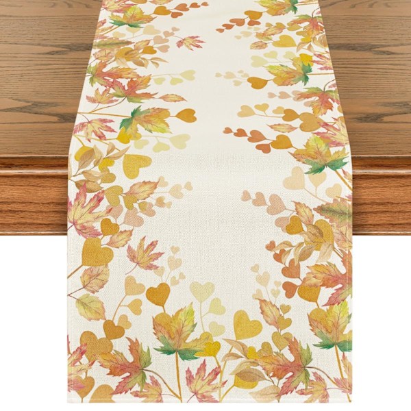 Beige Eukalyptusblad Höstbordslöpare, Säsongsbunden Höst Köksbord Dekoration för Utomhus Hemfest 13x72 Tum Style 4