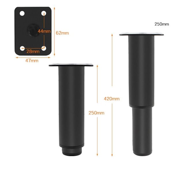 Sengestøtte Møbelben SORT 25CM Sort Black 25cm