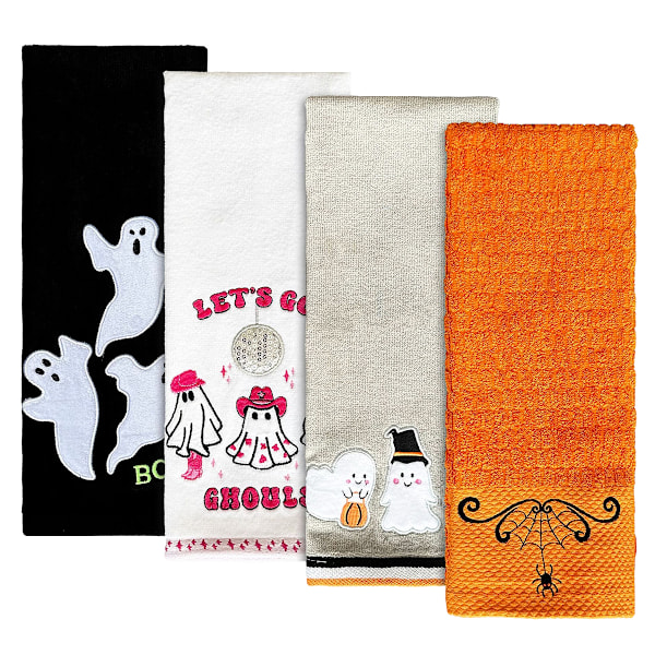 4 st Halloween Handdukar Bomull för Badrum Set Broderi 70*40cm Spöke Skalle Skelett Kökshanddukar Spindel Pumpa Disk Te Fingertopps Handduk Style 3