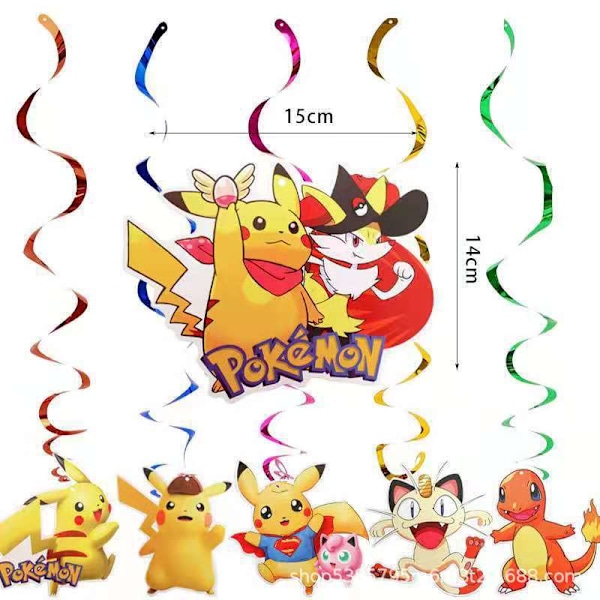 AX Pikachu Tema Födelsedagsfest Dekoration Drag Flagga Rad Banner
