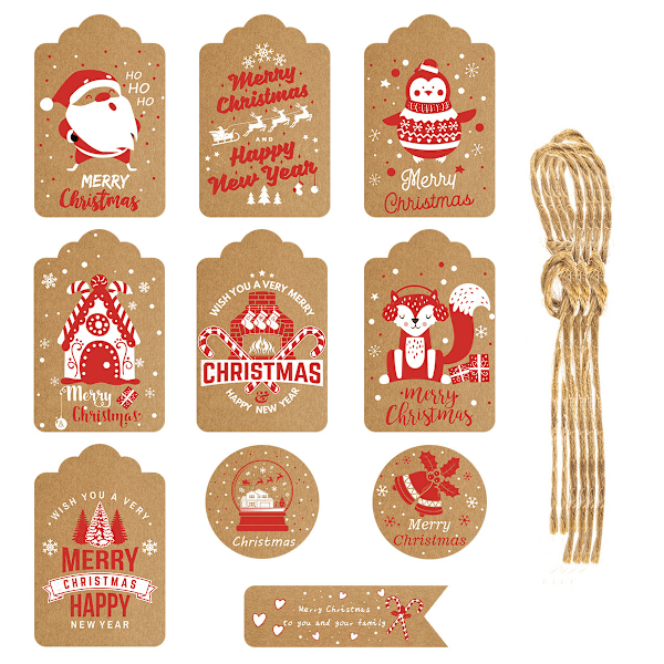 60 st Gift Taggar Pappers Etiketter DIY Presentinslag Förpackningsmaterial Julgran Hängande Dekorationer 2024 Nyårs Dekoration 60pcs-set7