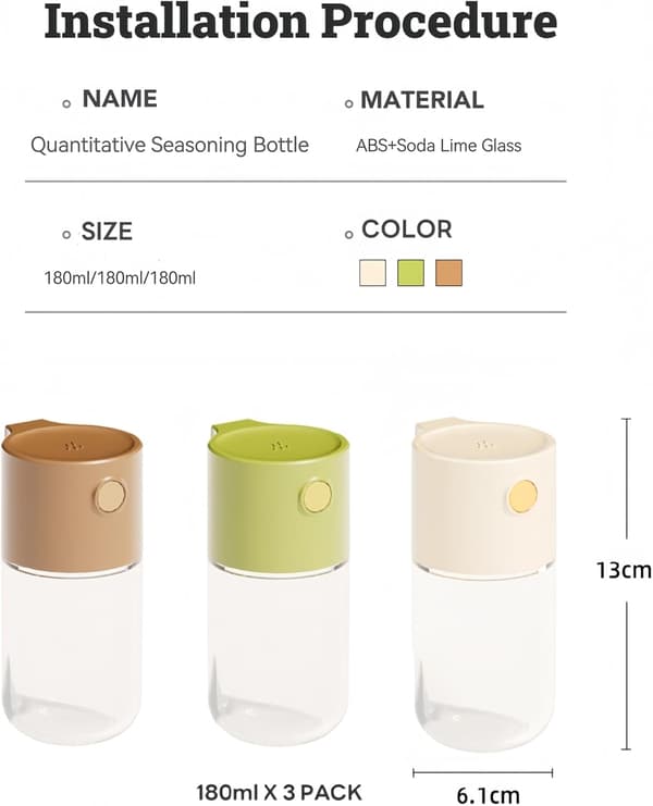 3-pack Glas Salt- och Pepparströare, Kryddburkar Multifunktionell Kryddflaska Krydddispenser (180 ml)