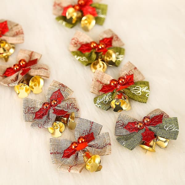 10 st julgransröda blad rosett med järnklocka julkrans dekoration mini med klocka