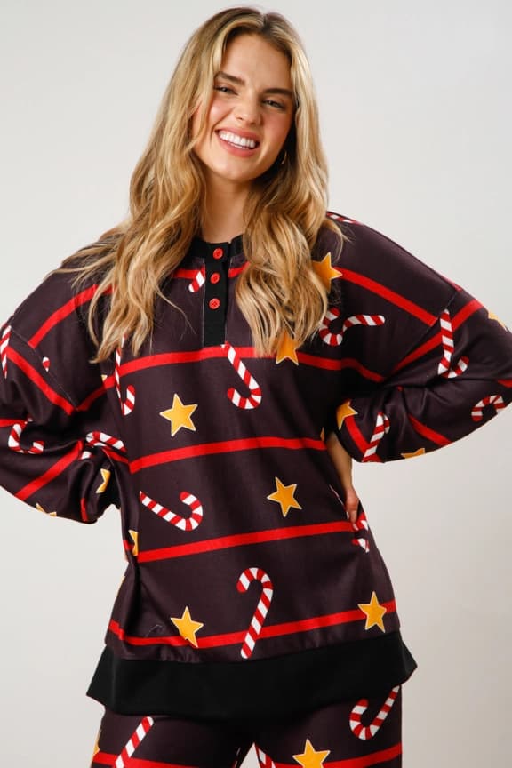 Dame Candy Cane Julepyjamas Stribet Loungesæt Jule-PJs Sæt sort black S