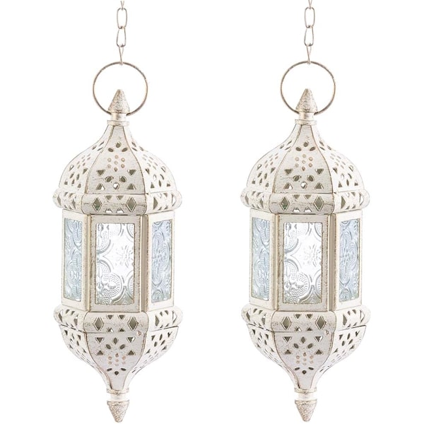 2 st LED hängande flamlös lykta ljusstake, vit White