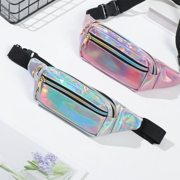 2 st Nya holografiska midjeväskor med laser SVART&ROSA black&pink