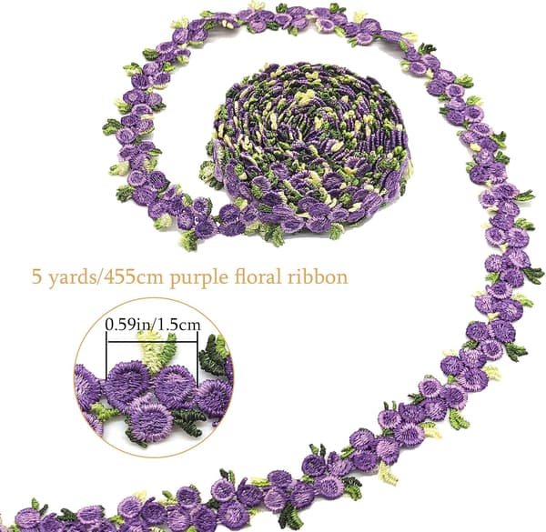 5 meter blombårdstejp (lila-4,5M) blommig DIY spetsapplikation