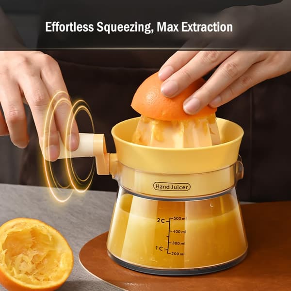 500 ml manuell citruspress med roterande vev, maximal extraktion för apelsiner, citroner, limefrukter och grapefrukter, diskmaskinssäker