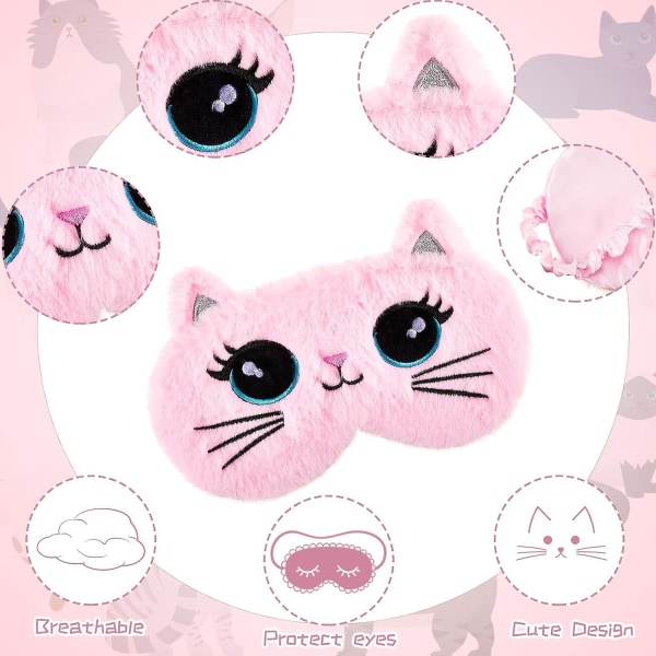 Geyoga sömnmask för barn Plysch sovande cover 3 st Mjuk rolig ögonbindel Sömn cover Djur som sover ögonskydd för barn flickor (regnbågsfärg Cute Style Pink