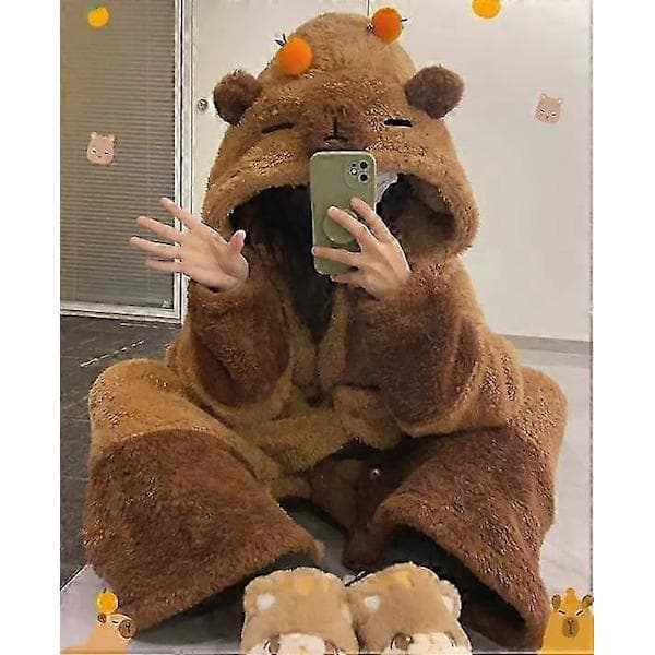 Vuxen Capybara Cosplay Kostym Onesie Nattlinne Tecknade Pyjamas M M