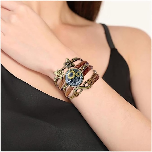 1 st Solrosgåva Läderarmband för Kvinnor Tonåringar Du är Min Solstråle Boho Julklappar Armband för Mamma Fru