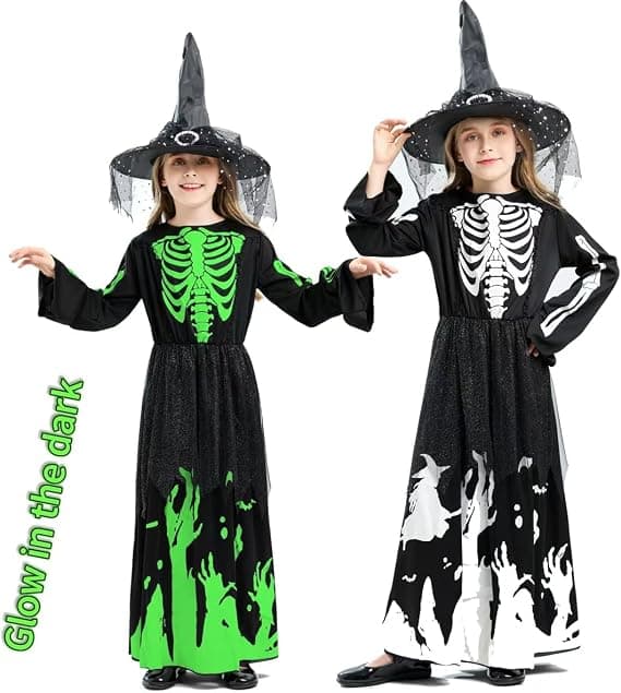 Halloween selvlysende skelet-heldragt med sort lejemandskappe, lysende spøgelseskostume til voksne til fest, sceneoptræden og rollespil A2 120cm