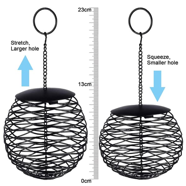 Fuglefoderautomat til fedtkugler, stor kapacitet, hængende vildtfugleholder til finke, kardinal, spætte, spurv, rødhals, diameter 13 cm, metal, sort