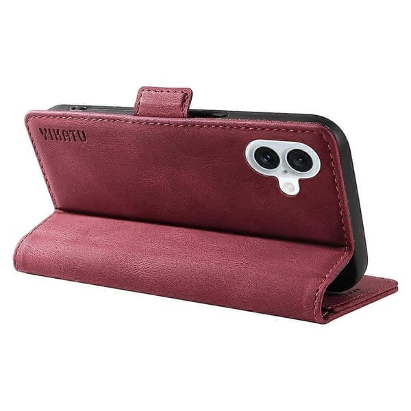Kompatibel med iPhone 16 Plus Plånboksfodral Läder Telefonfodral - WELLNGS Wine Red