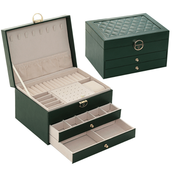 Smykkeskrin 3 lag stort etui green