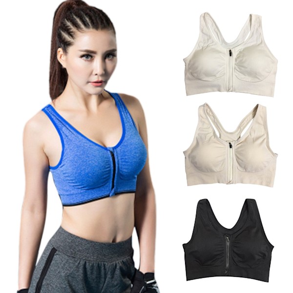 Kvinder Sports-BH High Impact Front Lukning Lynlås Trådløs Post Surgery Support Trænings-BH Fuld dækning øp-BH Grøn Green L