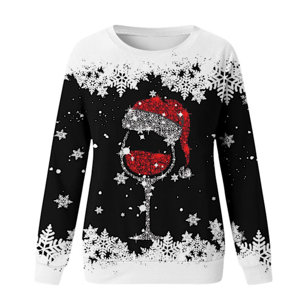 Julesweater til kvinder, rund hals langærmet hættetrøje, pullover - Sort - Størrelse L Sort Black L